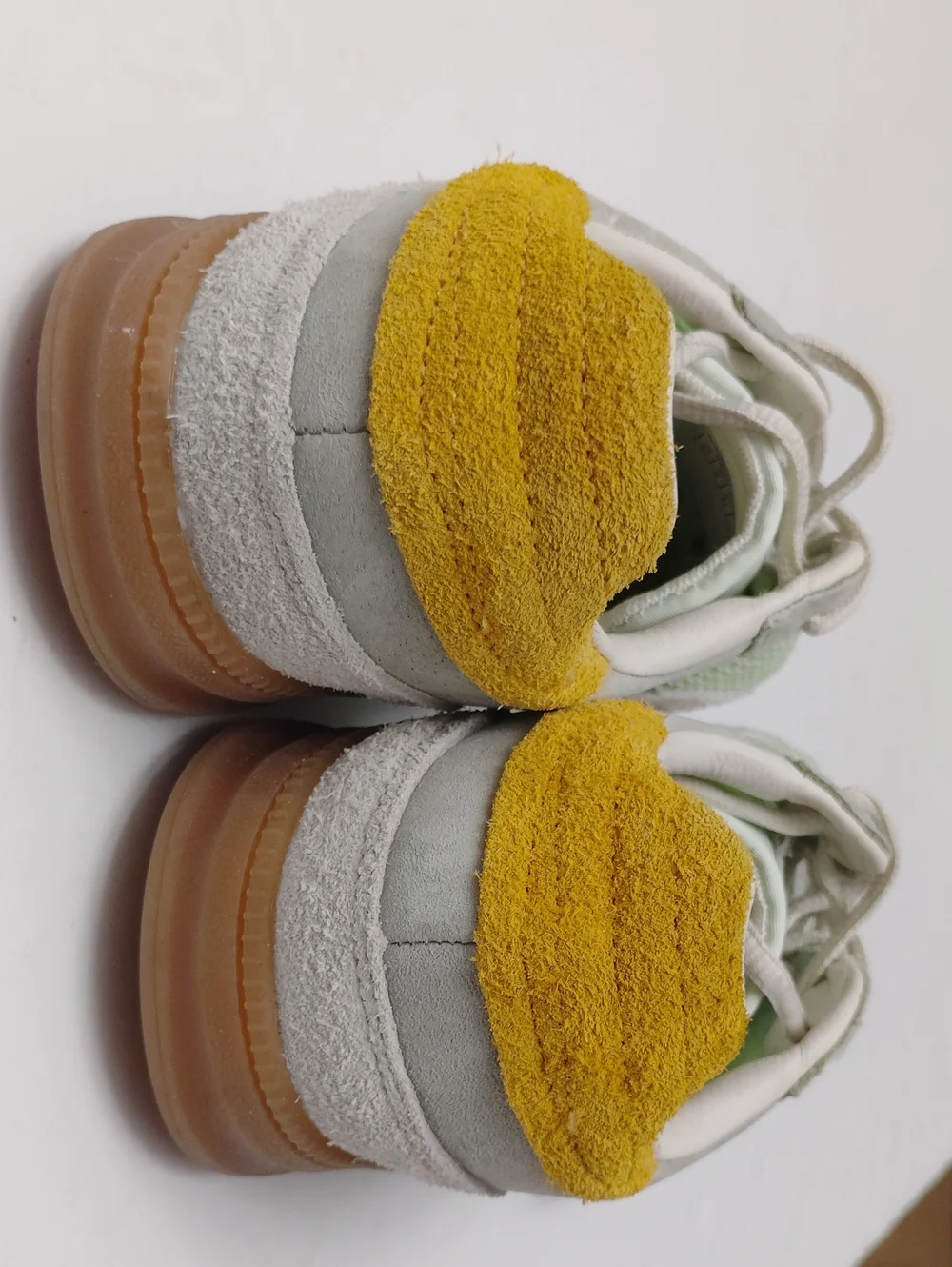 Coolway Light Green and White Suede & Mesh Sneakers with Yellow Heel Accent